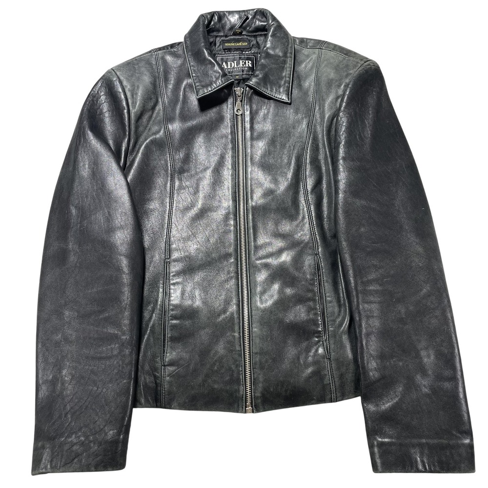 Adler Collection Jacket Women Medium Black Lambskin Leather Full Zip Lined Biker
